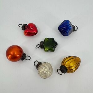 Vtg 90s Mini Glass Christmas Tree Ornaments LOT of 6 Heart Star Ball Jewel Decor